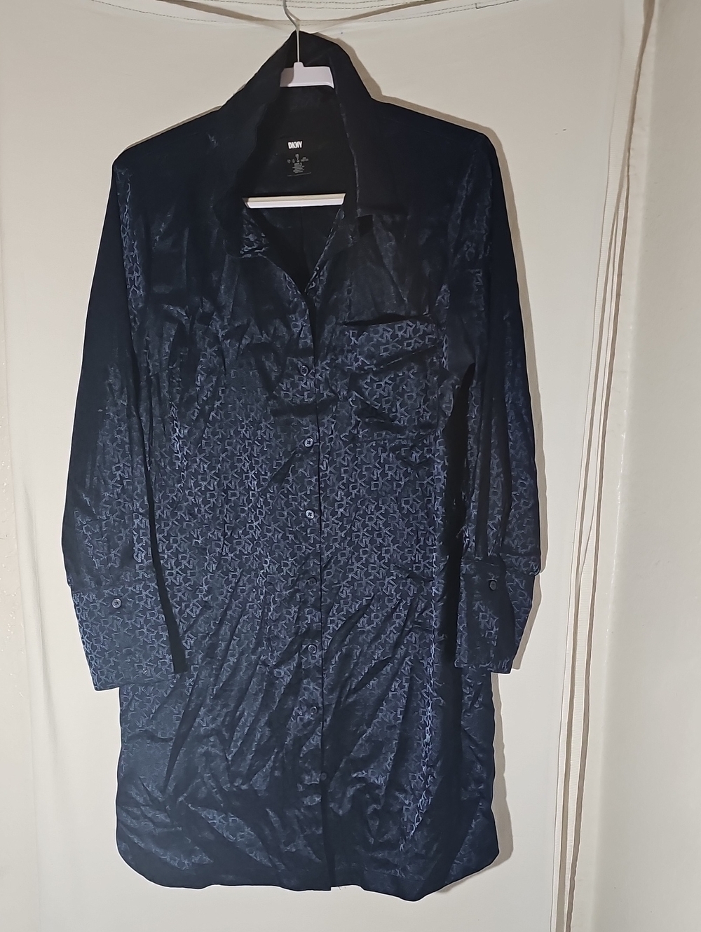 DKNY Dark Navy Patterned Long Sleeve Dress Shirt